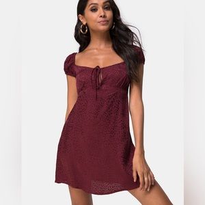 Motel Rocks burgundy shine & matte cheetah print babydoll mini dress size S